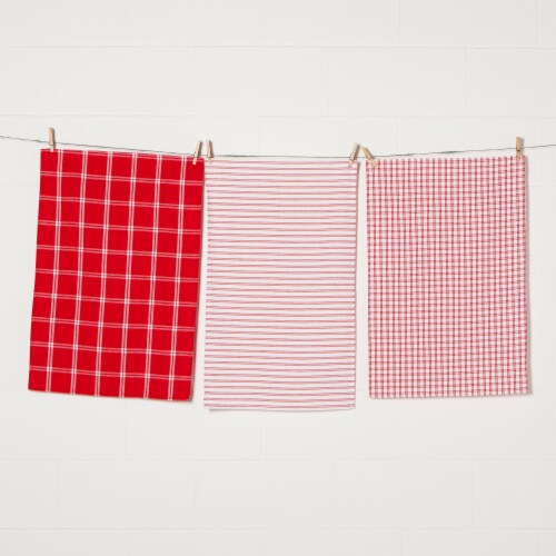Now Designs Tic Tac Toe 100% Cotton Kitchen Dish Towels Red Set of 3 Perspective: front