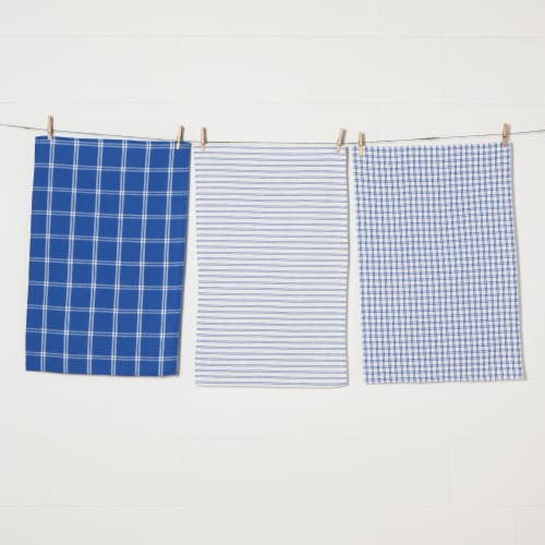 Now Designs Tic Tac Toe 100% Cotton Royal Blue Kitchen Dish Towels Perspective: front