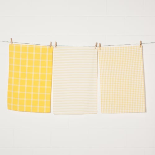 Now Designs Tic Tac Toe Lemon Yellow 100% Cotton Kitchen Dish Towels, Set  of 3 - Ralphs