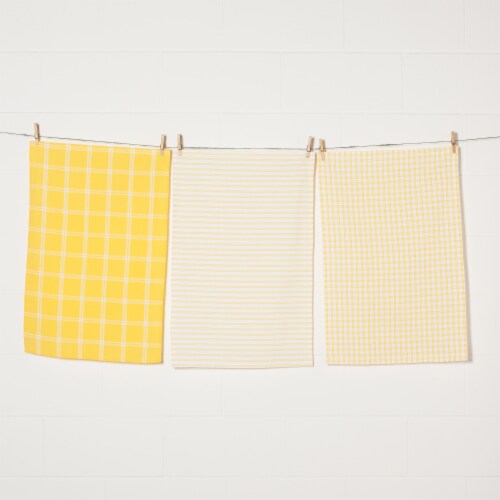 Now Designs Tic Tac Toe Lemon Yellow 100% Cotton Kitchen Dish Towels Perspective: front
