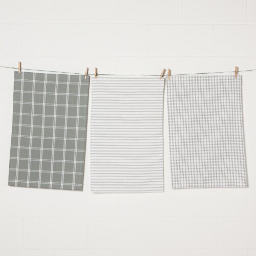 Now Designs Tic Tac Toe 100% Cotton Kitchen Dish Towels London Gray Set of 3 Perspective: front