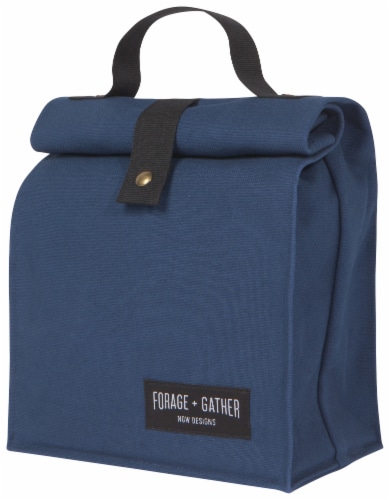 Heirloom 100% Cotton Lunch Bag for Work and School with Magnetic Closure Blue Perspective: front