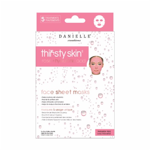 Danielle Thirsty Skin Rose + Hyaluronic Acid Face Sheet Masks Perspective: front