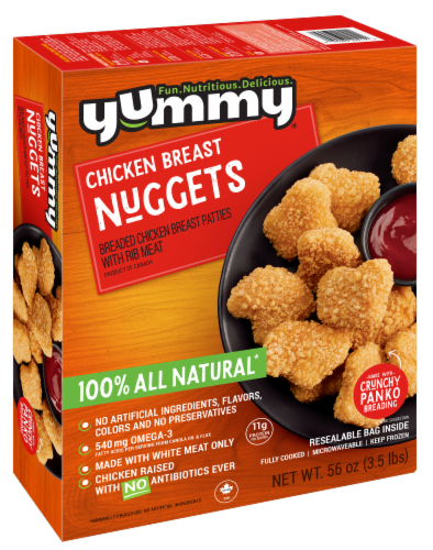 Yummy® Frozen Fully Cooked Chicken Breast Nuggets Perspective: front
