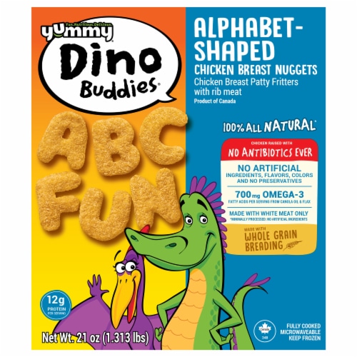 Yummy Dino Buddies Alphabet Shaped Chicken Breast Nuggets Perspective: front