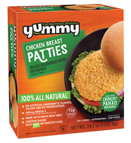 Yummy® All Natural Frozen Chicken Breast Patties Perspective: front