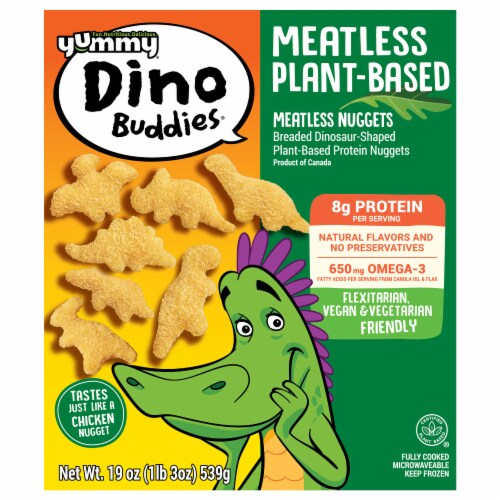 Yummy® Meatless Plant-Based Dino Buddies® Dinosaur-Shaped Vegan Nuggets Perspective: front