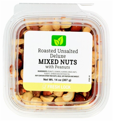 Roasted Unsalted Deluxe Mixed Nuts with Peanuts Perspective: front