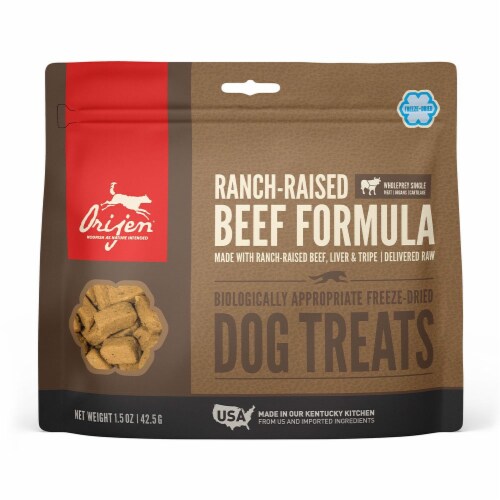 ORIJEN Freeze Dried Dog Treats (1.5 oz / Ranch-Raised Beef) Perspective: front