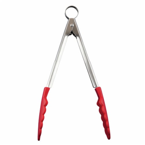 Cuisipro 9.5 Inch Silicone Locking Tongs, Red Perspective: front