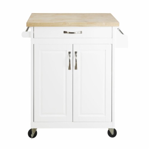 DHP Kitchen Island Cart with Drawer & Storage Shelves, White Perspective: front