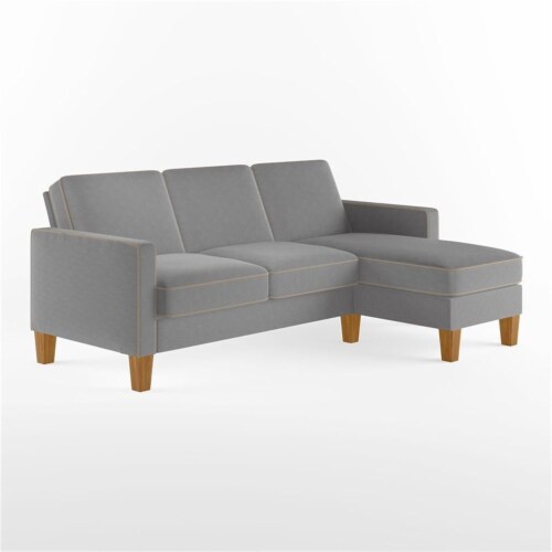 Novogratz Bowen Sectional Sofa L-Shaped Couch in Grey Perspective: front