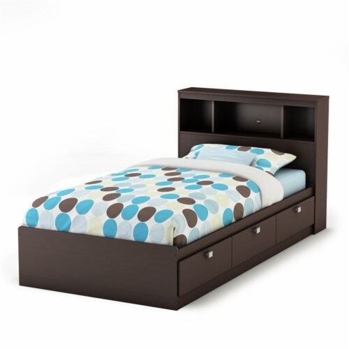 South shore spark twin outlet storage bed and bookcase headboard