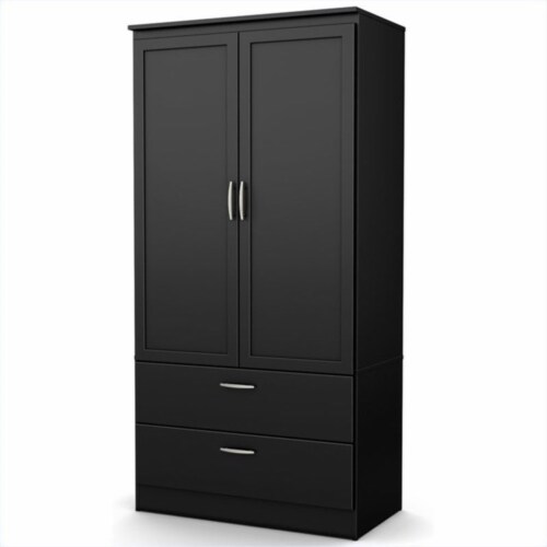 South Shore Acapella Wardrobe Armoire in Pure Black Perspective: front