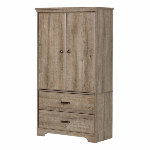 South Shore Versa 2 Drawer Armoire in Weathered Oak Perspective: front