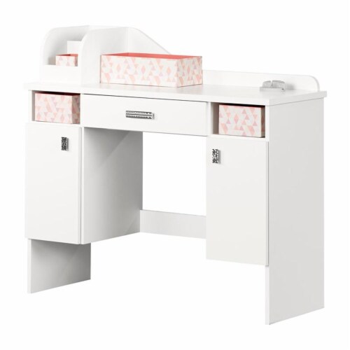 Tiara Makeup Desk-Pure White-South Shore Perspective: front