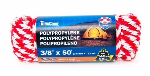 KingCord Polypropylene Smooth Braid - Red/White Perspective: front