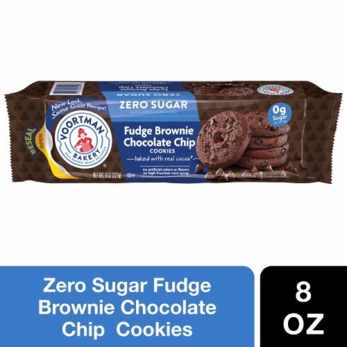 Voortman Bakery Zero Sugar Fudge Brownie Chocolate Chip Cookies Perspective: front