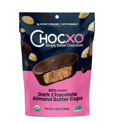 ChocXO® Dark Chocolate Almond Butter Cups Perspective: front