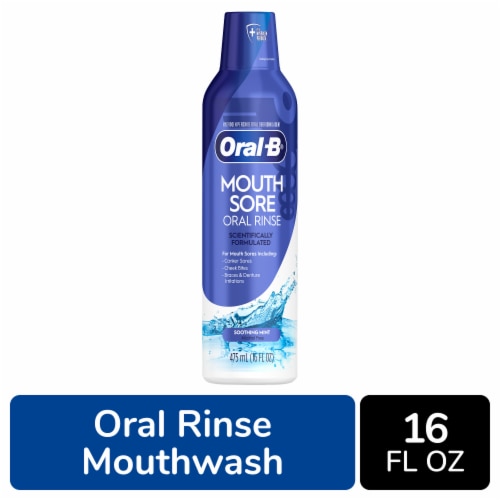 Oral-B Mouth Sore Soothing Mint Flavor Oral Rinse Perspective: front