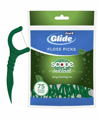 Oral-B Glide with Scope Outlast Long Lasting Mint Flavor Floss Picks Perspective: front