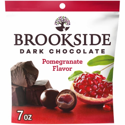BROOKSIDE Dark Chocolate and Pomegranate Flavored Snacking Chocolate Bag Perspective: front