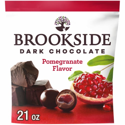 BROOKSIDE Dark Chocolate and Pomegranate Flavored Snacking Chocolate Bag Perspective: front