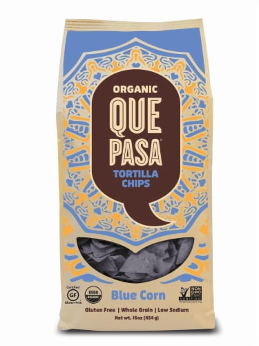 Que Pasa Organic Blue Corn Tortilla Chips Perspective: front