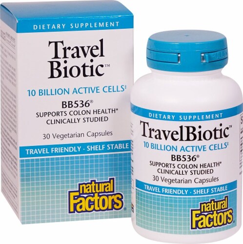 Natural Factors TravelBiotic™ Vegetarian Capsules Perspective: front