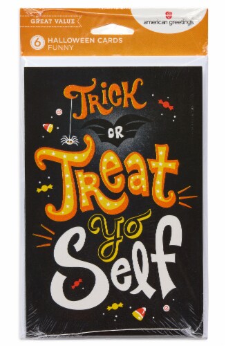 American Greetings Funny Halloween Greeting Cards, 6-Count (Treat Yo Self) Perspective: front