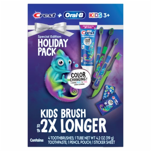Crest and Oral-B Kids Chameleon Color Changing Toothbrush and Toothpaste Bundle Perspective: front
