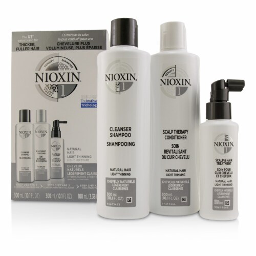 Nioxin System 1 Kit 10.1oz Cleanser Shampoo, 10.1 oz Scalp Therapy Conditioner, 1Liter Scalp Perspective: front