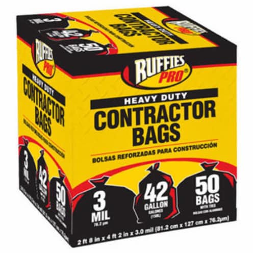 Berry Plastics 1190274 50 Pack- 42 Gallon- Black Contractor Bag Perspective: front
