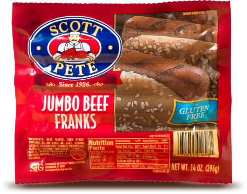 Scott Pete Gluten Free Jumbo Beef Franks Perspective: front