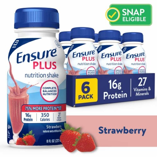 Ensure® Plus Strawberry Ready-to-Drink Nutrition Shakes Perspective: front