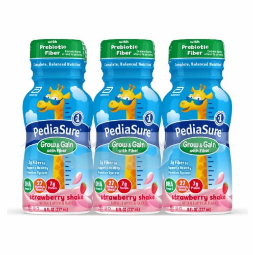 PediaSure Grow & Gain with Fiber Strawberry Shake Drink Perspective: front