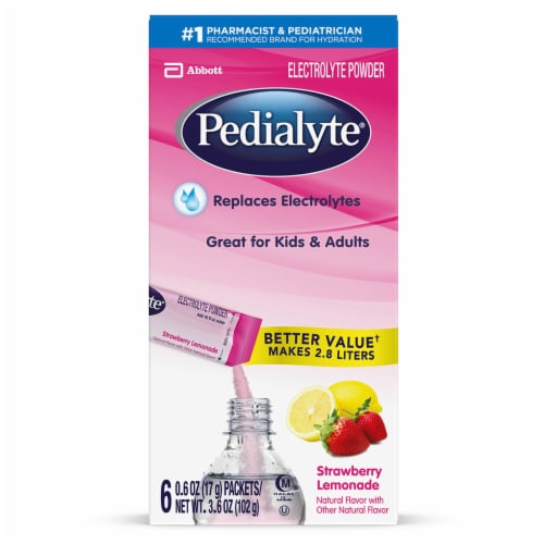 Pedialyte® Strawberry Lemonade Electrolyte Solution Powder Packs Perspective: front