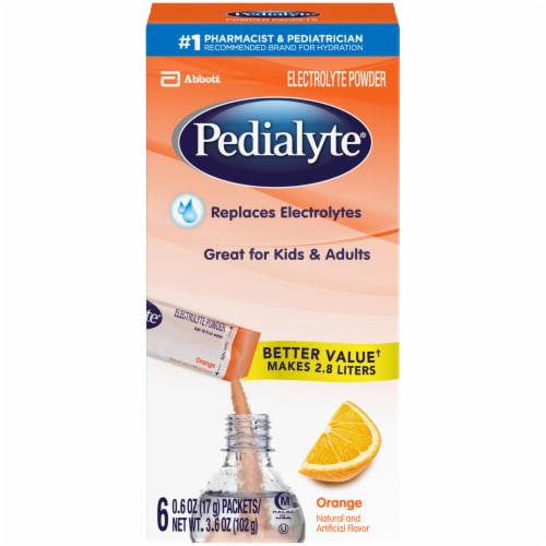 Pedialyte Orange Electrolyte Powder Packs Perspective: front