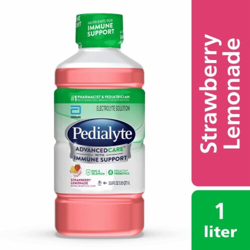 Pedialyte AdvancedCare® with Immune Support Strawberry Lemonade Electrolyte Solution Drink Perspective: front