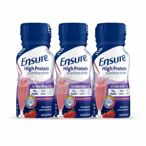 Ensure® High Protein Strawberry Flavored Nutrition Shakes Perspective: front