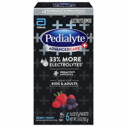 Pedialyte AdvancedCare® Plus Berry Frost Electrolyte Powder Packets Perspective: front