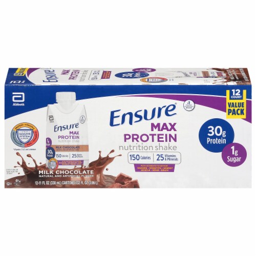 Ensure® Max Protein Milk Chocolate Nutrition Shakes, 12 bottles / 11 fl oz