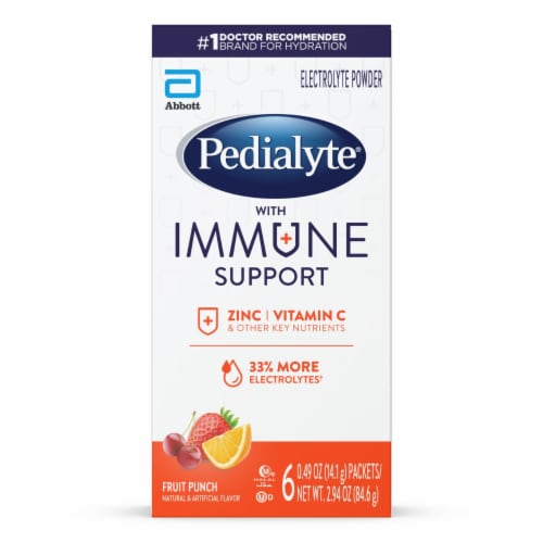 Pedialyte® Fruit Punch Immune Support Electrolyte Powder Perspective: front