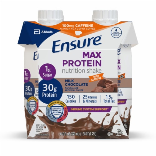 Ensure® Milk Chocolate Max Protein Nutrition Shake with Caffeine Perspective: front
