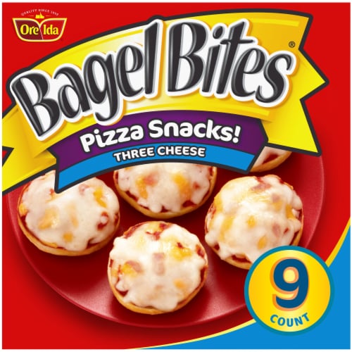 Bagel Bites Three Cheese Mini Pizza Bagel Frozen Snacks Perspective: front