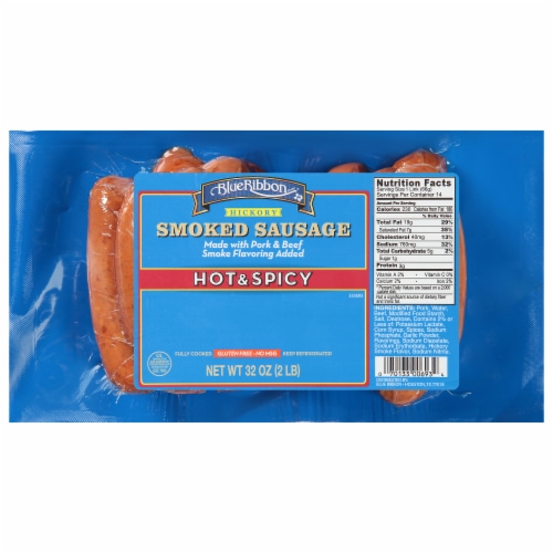 Blue Ribbon Hickory Smoked Hot & Spicy Sausage 32 oz Perspective: front