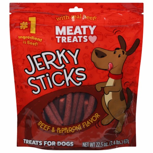 Meaty Treats Beef & Pepperoni Flavor Jerky Sticks Perspective: front