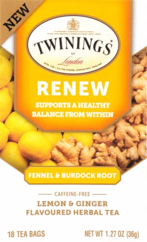 Twinings of London Renew Burdock Root Fennel Lemon & Ginger Tea Bags Perspective: front