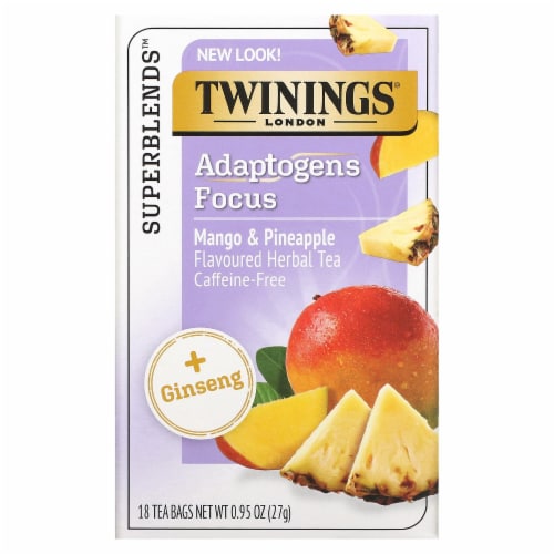 Twinings of London Focus Ginseng Mango & Pineapple Tea Bags Perspective: front