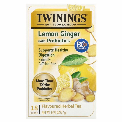 Twinings® of London Probiotics Lemon & Ginger Flavoured Herbal Tea Perspective: front